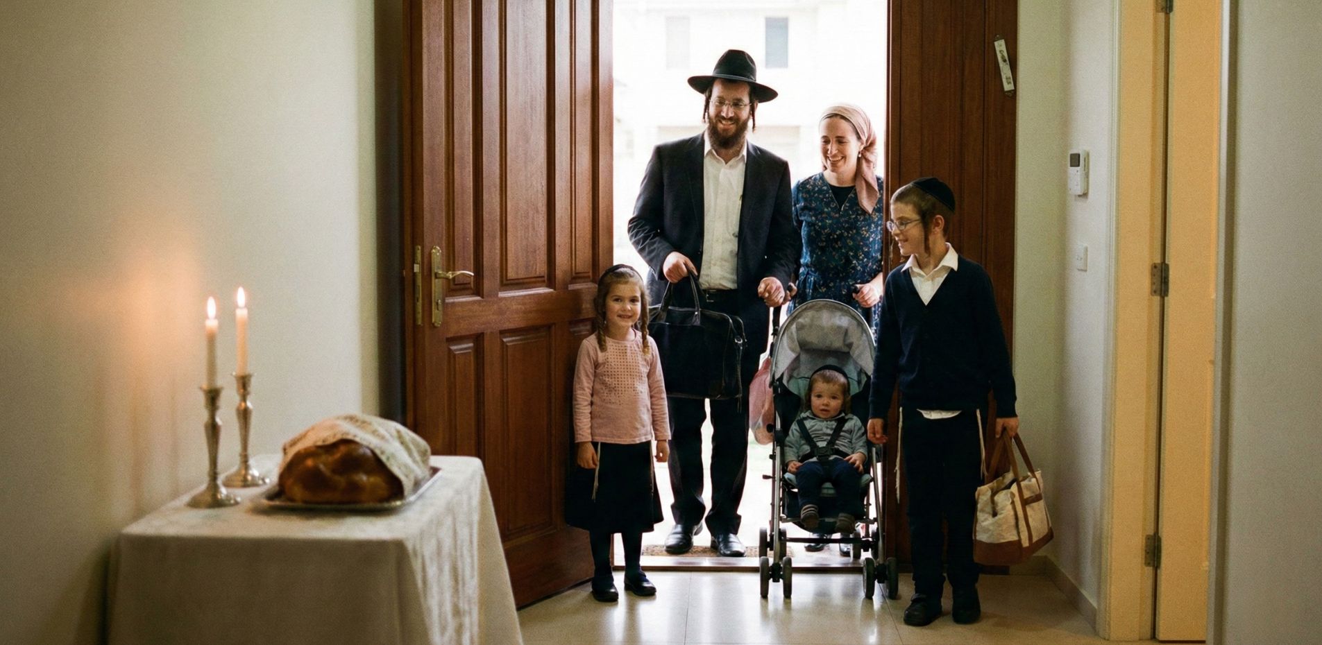 משפחה דתית שומרת מסורת נכנסת לבית חכם